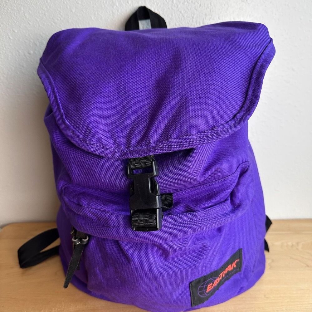Vintage 90s Eastpak Purple Backpack Top Flap Rucksack USA Retro School Bag